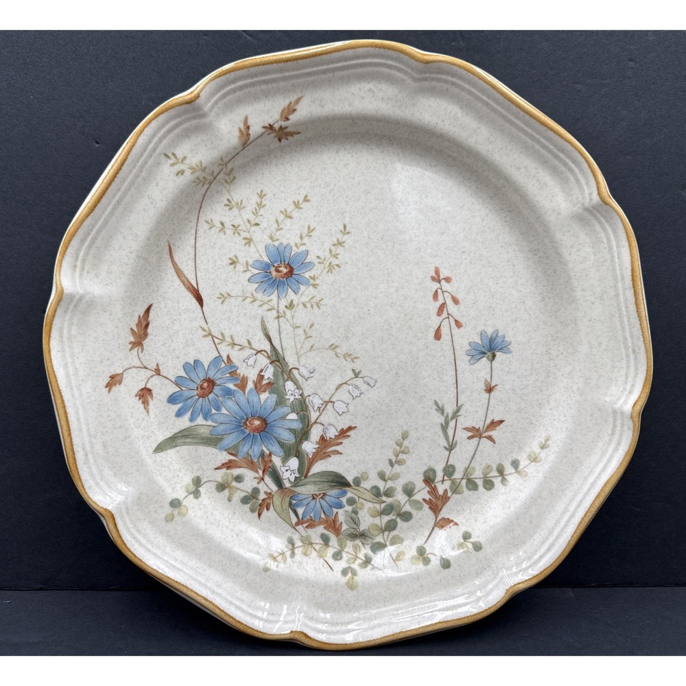 Vintage Mikasa Blue Daisies Dinner‎ Plate 11" EB804 Floral Speckled Stoneware
